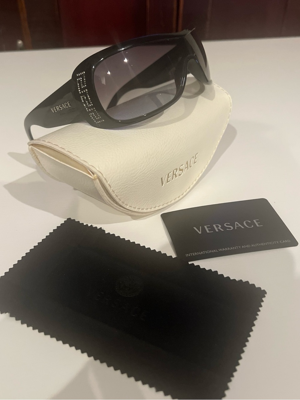 VINTAGE Y2K VERSACE Wrap Around SUNGLASSES With Case 90’s 80’s Black